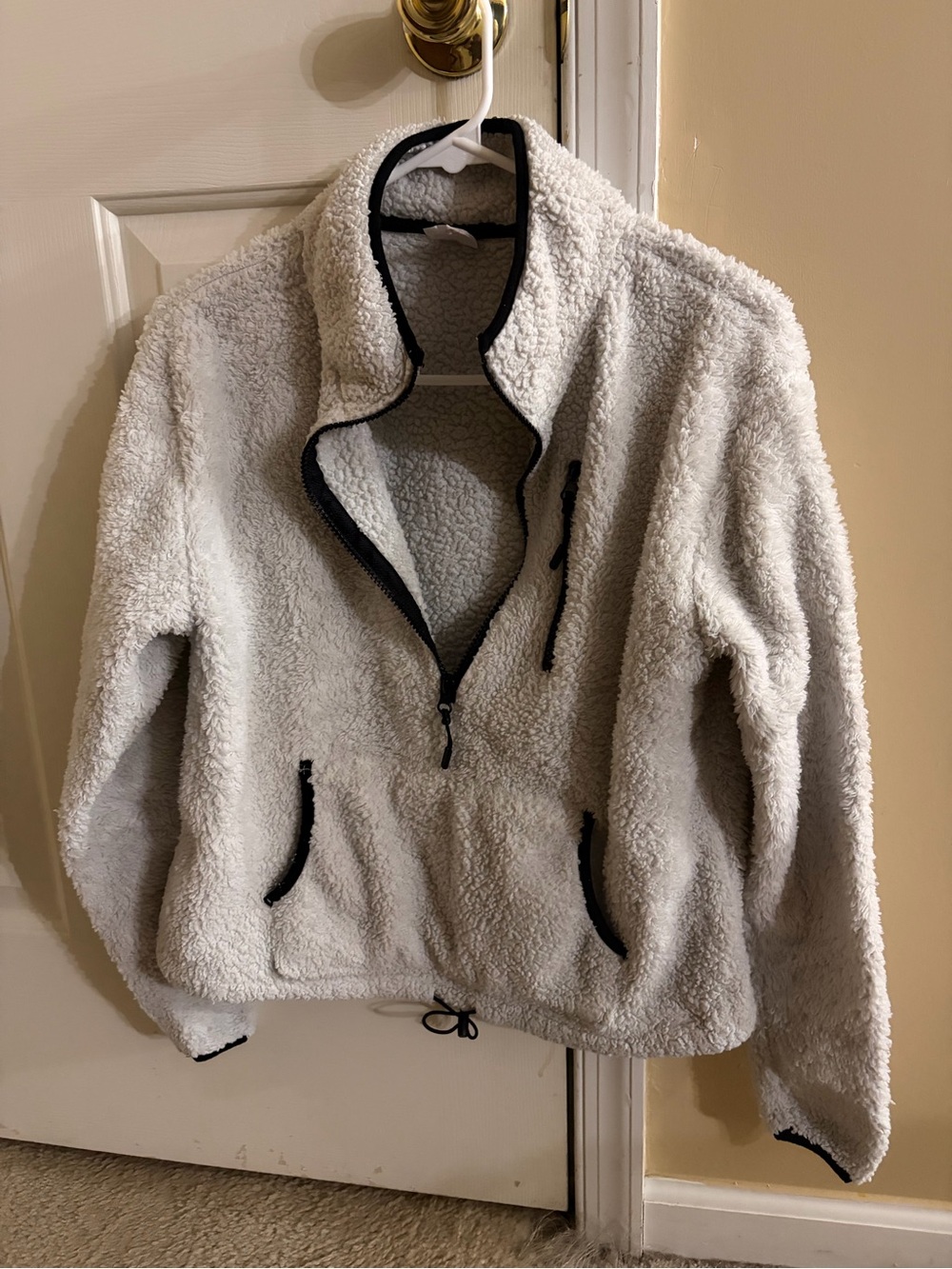 No Boundaries Ivory Sherpa Jacket with Black Trim